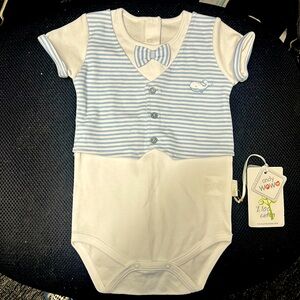 NWT Andy Wawa blue whale tuxedo bodysuit size 12-18 mo
